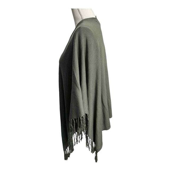 FOREVER 21 | Open Cardigan Cape Sweater Poncho Olive Green Fringed Hem Flow - Picture 2 of 6